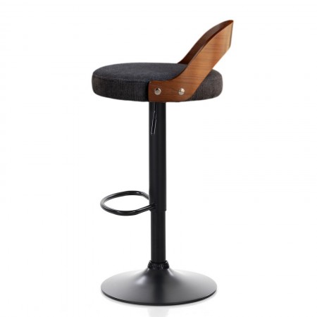 Sgabello ELMO NOCE NERO legno finitura Noce tessuto Nero WATER REPELLENT struttura metallo Nero opaco cm H76/96 L43 P43