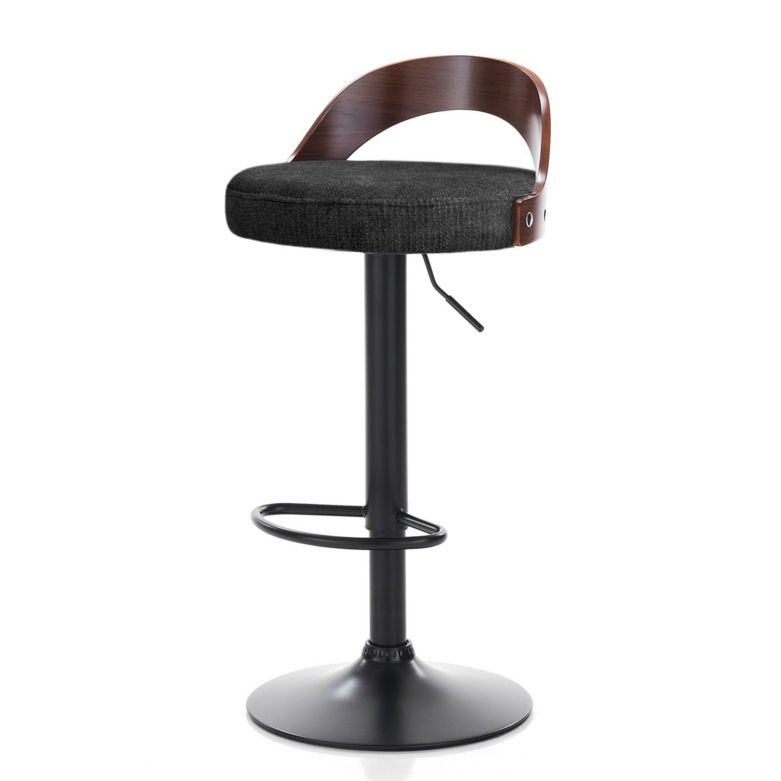 Sgabello ELMO NOCE NERO legno finitura Noce tessuto Nero WATER REPELLENT struttura metallo Nero opaco cm H76/96 L43 P43