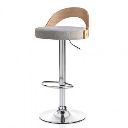 Sgabello ELMO ROVERE GRIGIO legno finitura Rovere tessuto Grigio WATER REPELLENT struttura metallo cromato cm H76/96 L43 P43