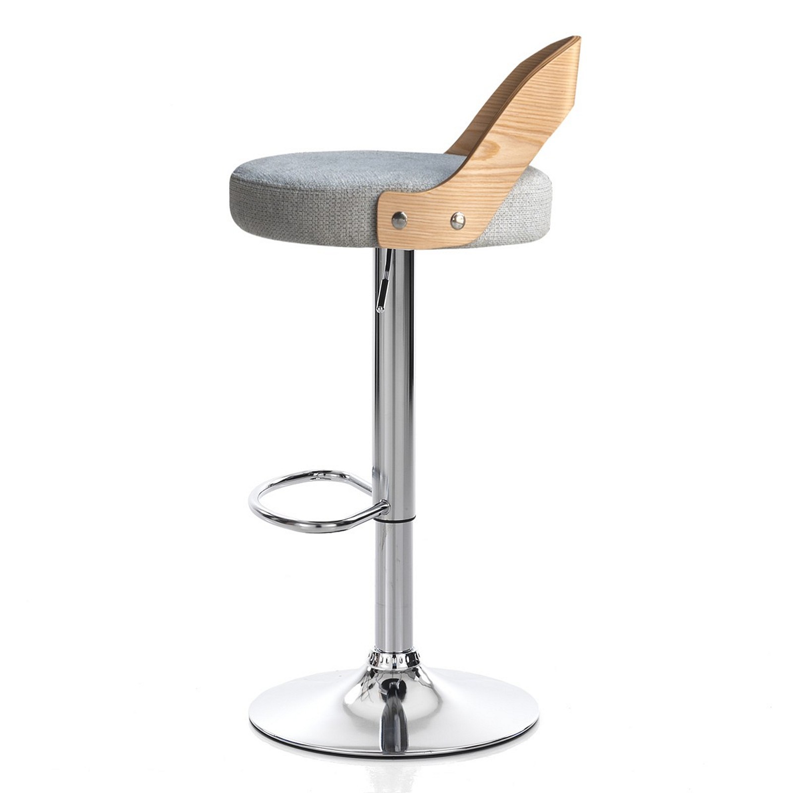 Sgabello ELMO ROVERE GRIGIO legno finitura Rovere tessuto Grigio WATER REPELLENT struttura metallo cromato cm H76/96 L43 P43