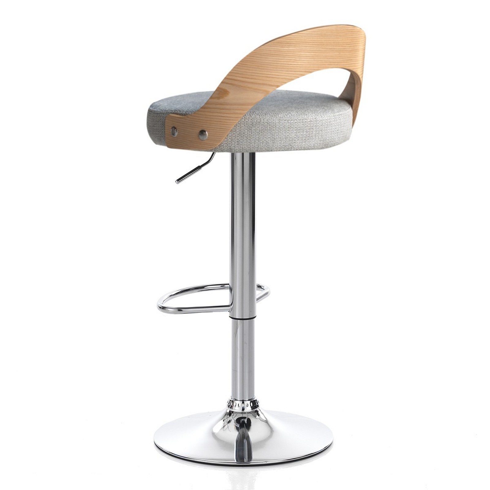 Sgabello ELMO ROVERE GRIGIO legno finitura Rovere tessuto Grigio WATER REPELLENT struttura metallo cromato cm H76/96 L43 P43