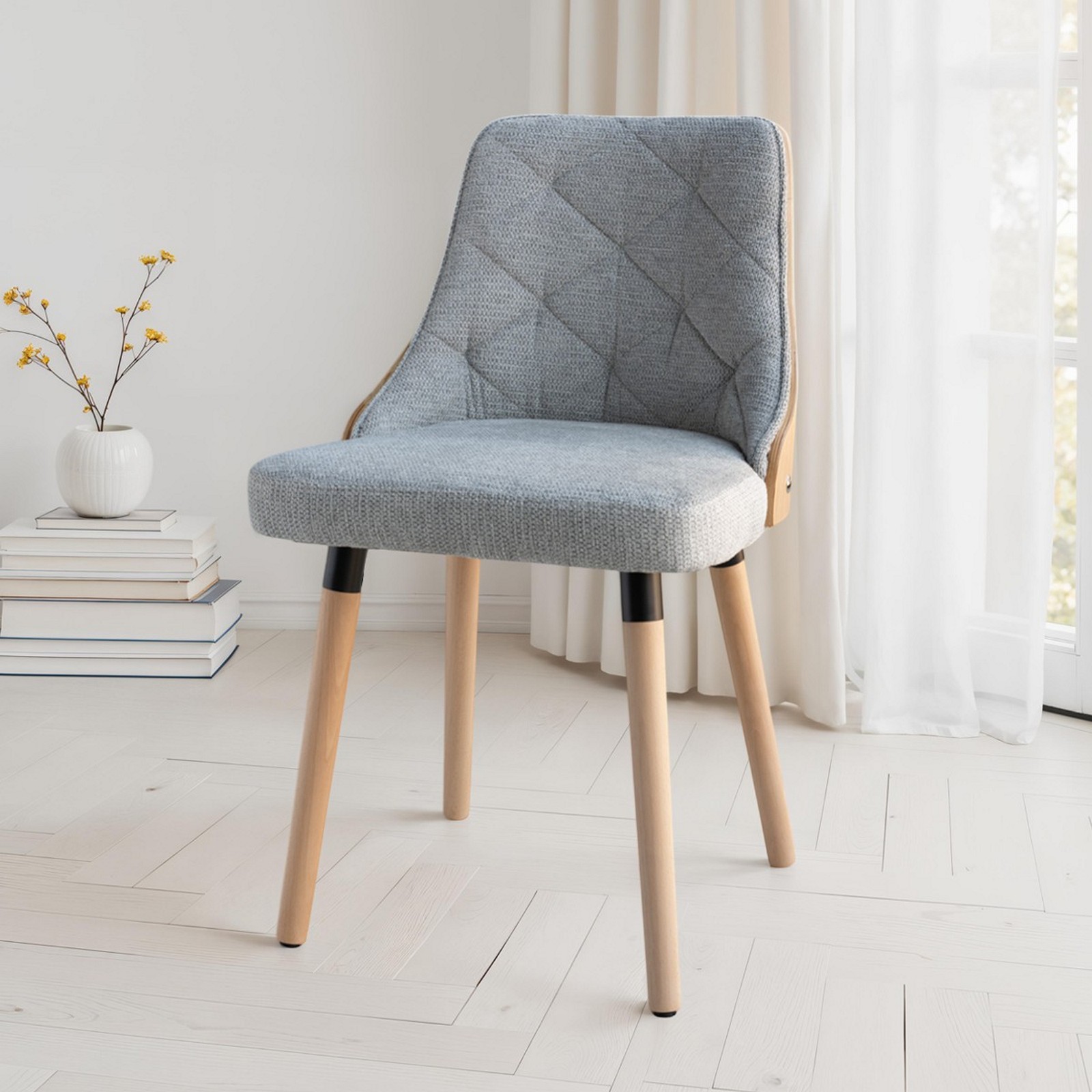 Sedia NATISHA ROVERE / GRIGIA legno finitura Rovere gambe legno finitura Rovere tessuto Grigio WATER REPELLENT H80 L47 P55