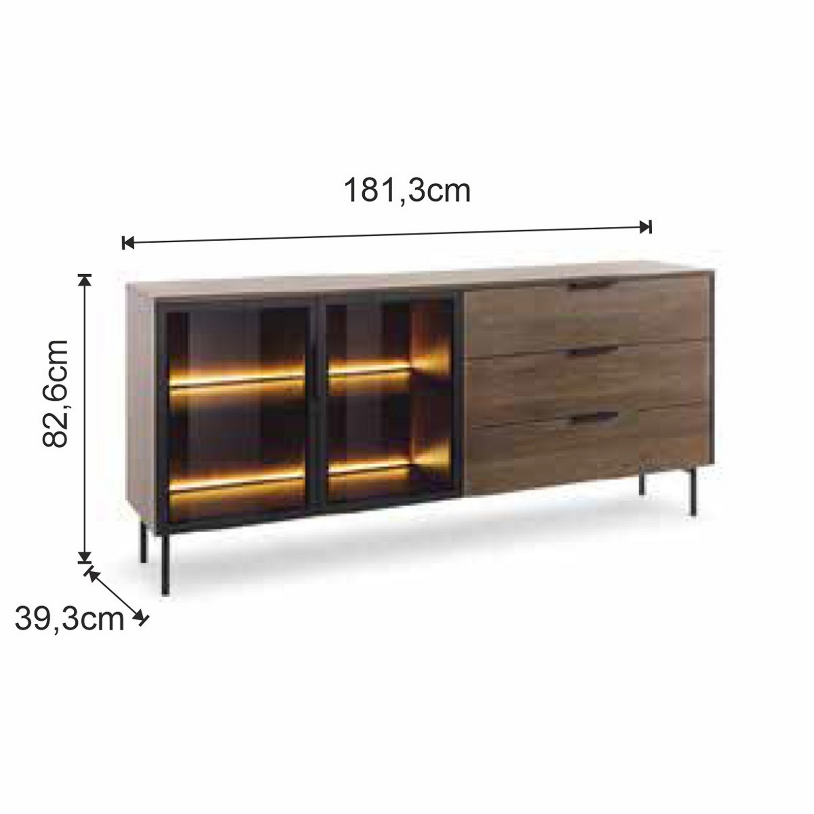 Madia HANY colore Noce e vetro temperato antisol marrone cm H82,6 L181,3 P39,3