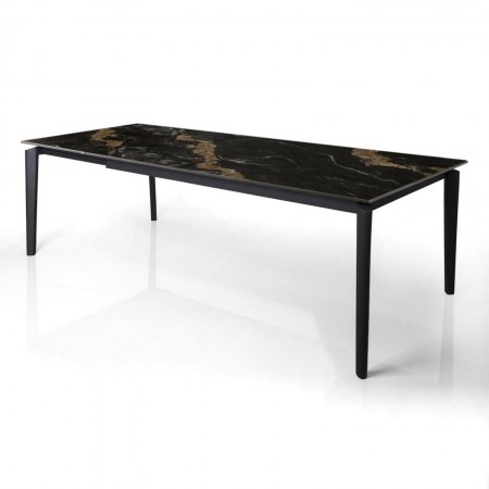 Tavolo allungabile DEDE CALACATTA NERO basamento metallo  Grigio piano ceramica finitura Marmo Calacatta Nero