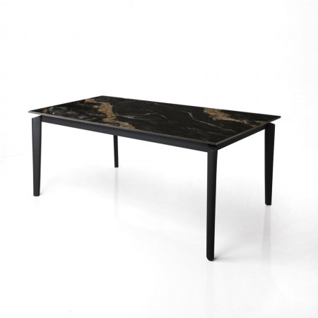Tavolo allungabile DEDE CALACATTA NERO basamento metallo  Grigio piano ceramica finitura Marmo Calacatta Nero