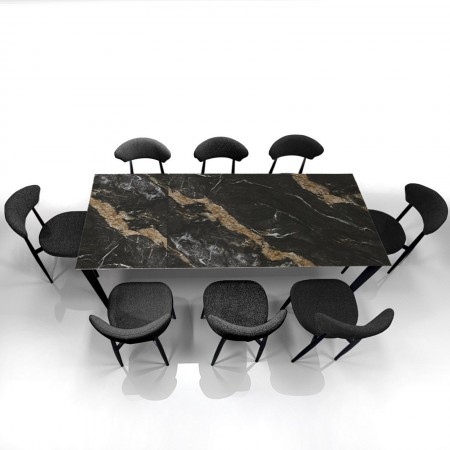 Tavolo allungabile DEDE CALACATTA NERO basamento metallo  Grigio piano ceramica finitura Marmo Calacatta Nero