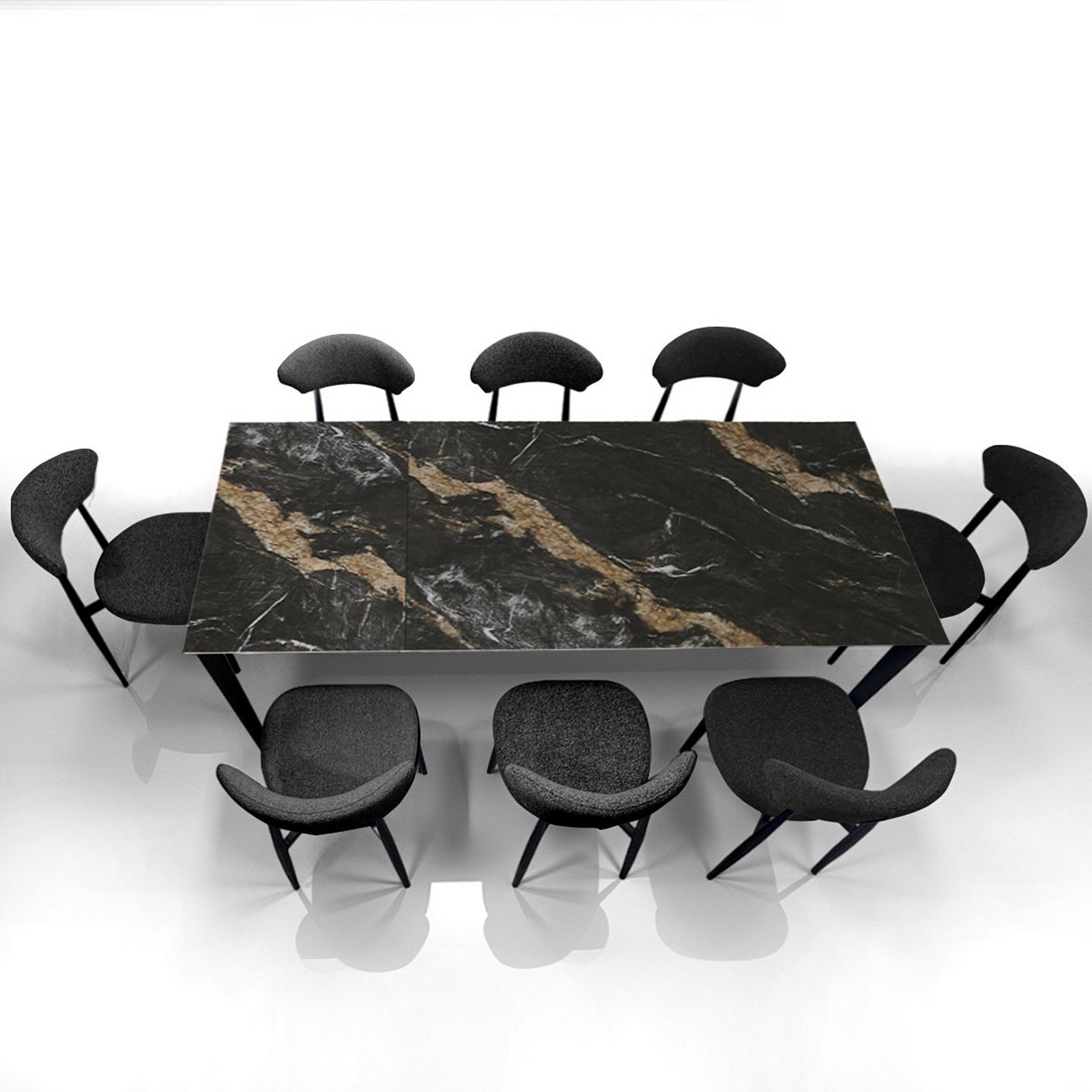 Tavolo allungabile DEDE CALACATTA NERO basamento metallo  Grigio piano ceramica finitura Marmo Calacatta Nero