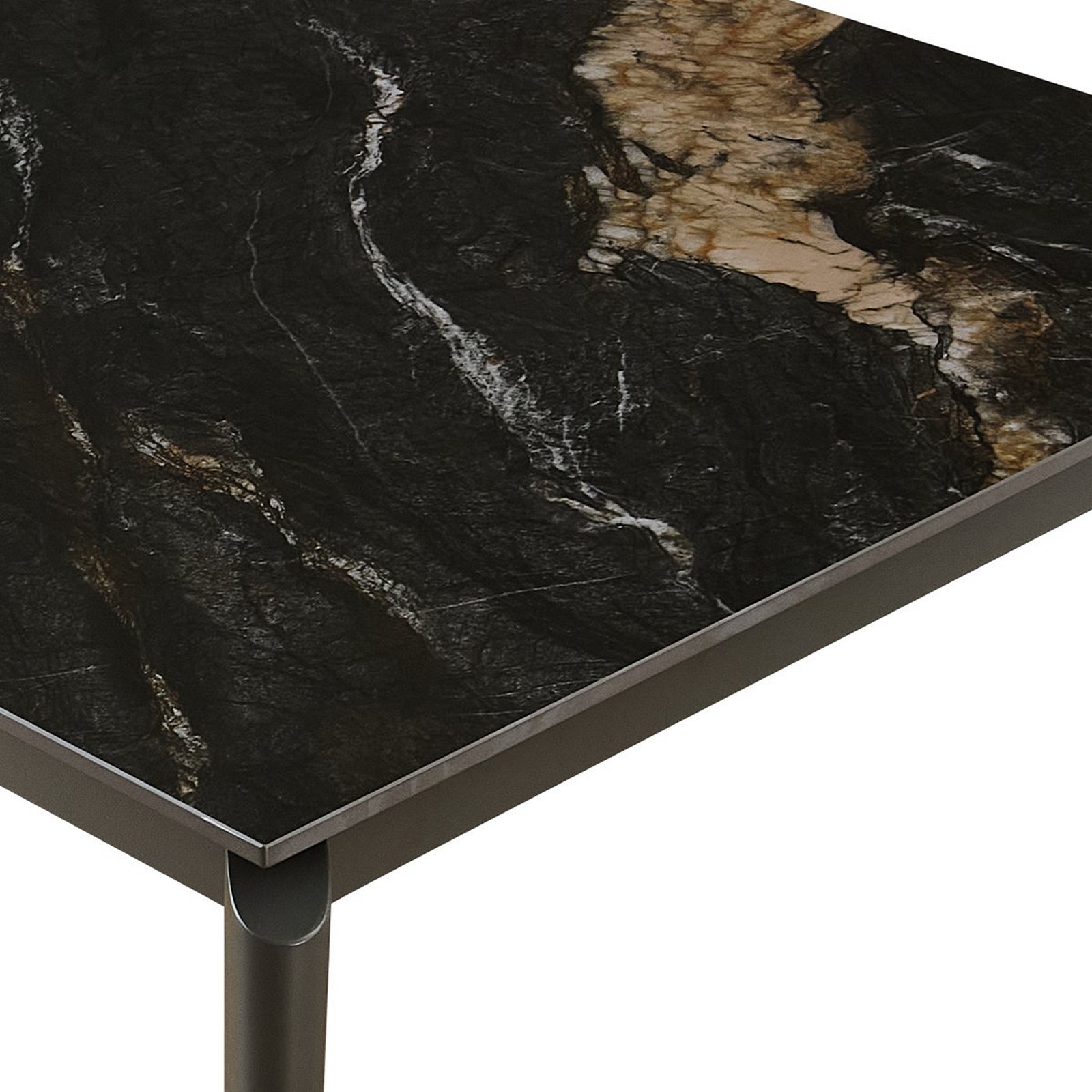 Tavolo allungabile DEDE CALACATTA NERO basamento metallo  Grigio piano ceramica finitura Marmo Calacatta Nero