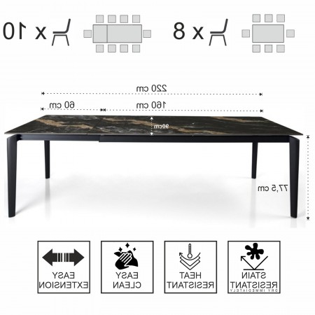 Tavolo allungabile DEDE CALACATTA NERO basamento metallo  Grigio piano ceramica finitura Marmo Calacatta Nero