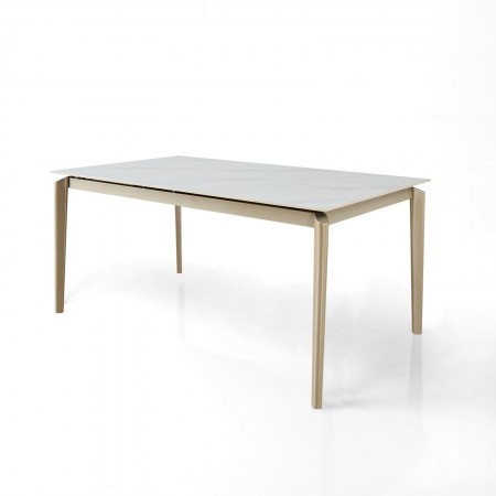 Tavolo allungabile DEDE MARMO BIANCO - PLATINO basamento metallo Platino piano ceramica finitura Marmo Bianco