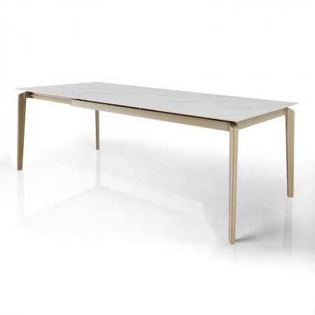Tavolo allungabile DEDE MARMO BIANCO - PLATINO basamento metallo Platino piano ceramica finitura Marmo Bianco