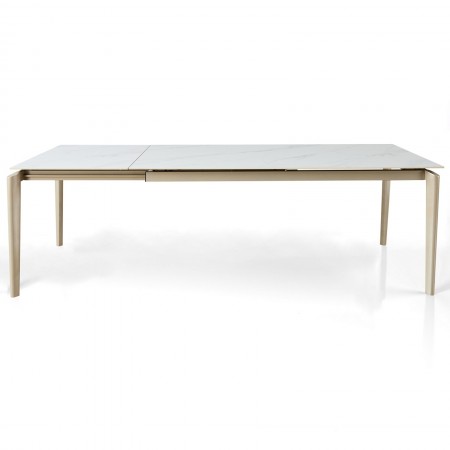 Tavolo allungabile DEDE MARMO BIANCO - PLATINO basamento metallo Platino piano ceramica finitura Marmo Bianco