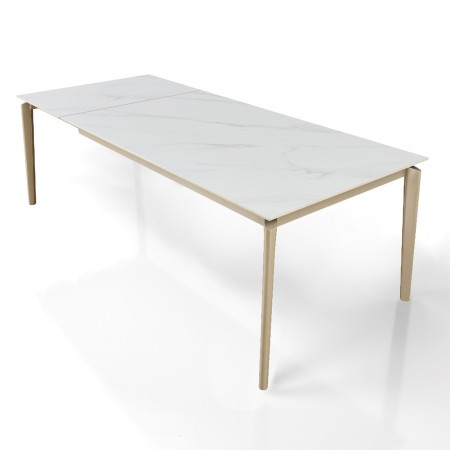 Tavolo allungabile DEDE MARMO BIANCO - PLATINO basamento metallo Platino piano ceramica finitura Marmo Bianco