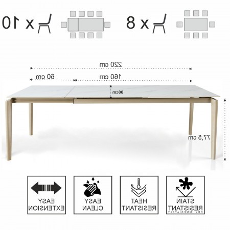 Tavolo allungabile DEDE MARMO BIANCO - PLATINO basamento metallo Platino piano ceramica finitura Marmo Bianco