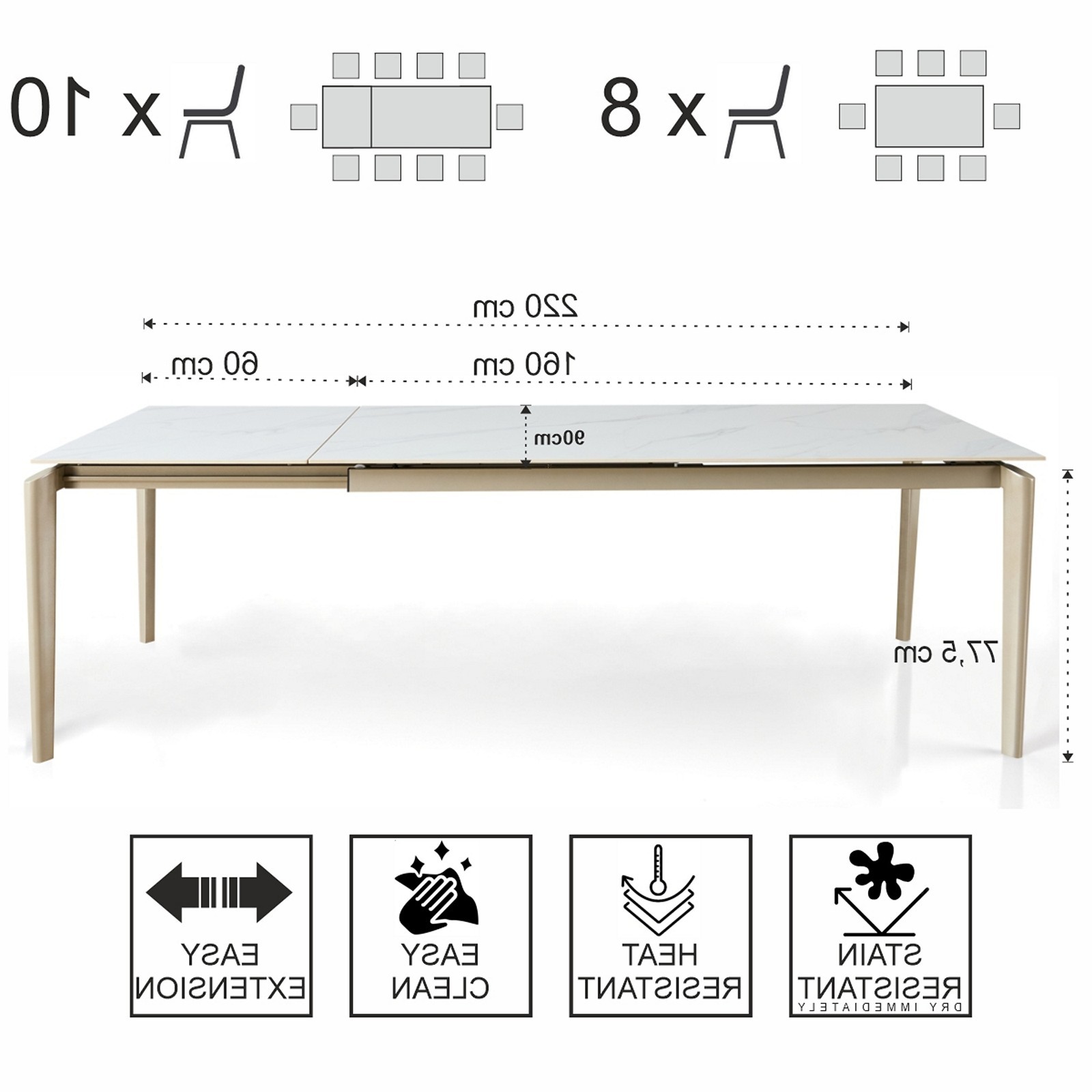 Tavolo allungabile DEDE MARMO BIANCO - PLATINO basamento metallo Platino piano ceramica finitura Marmo Bianco