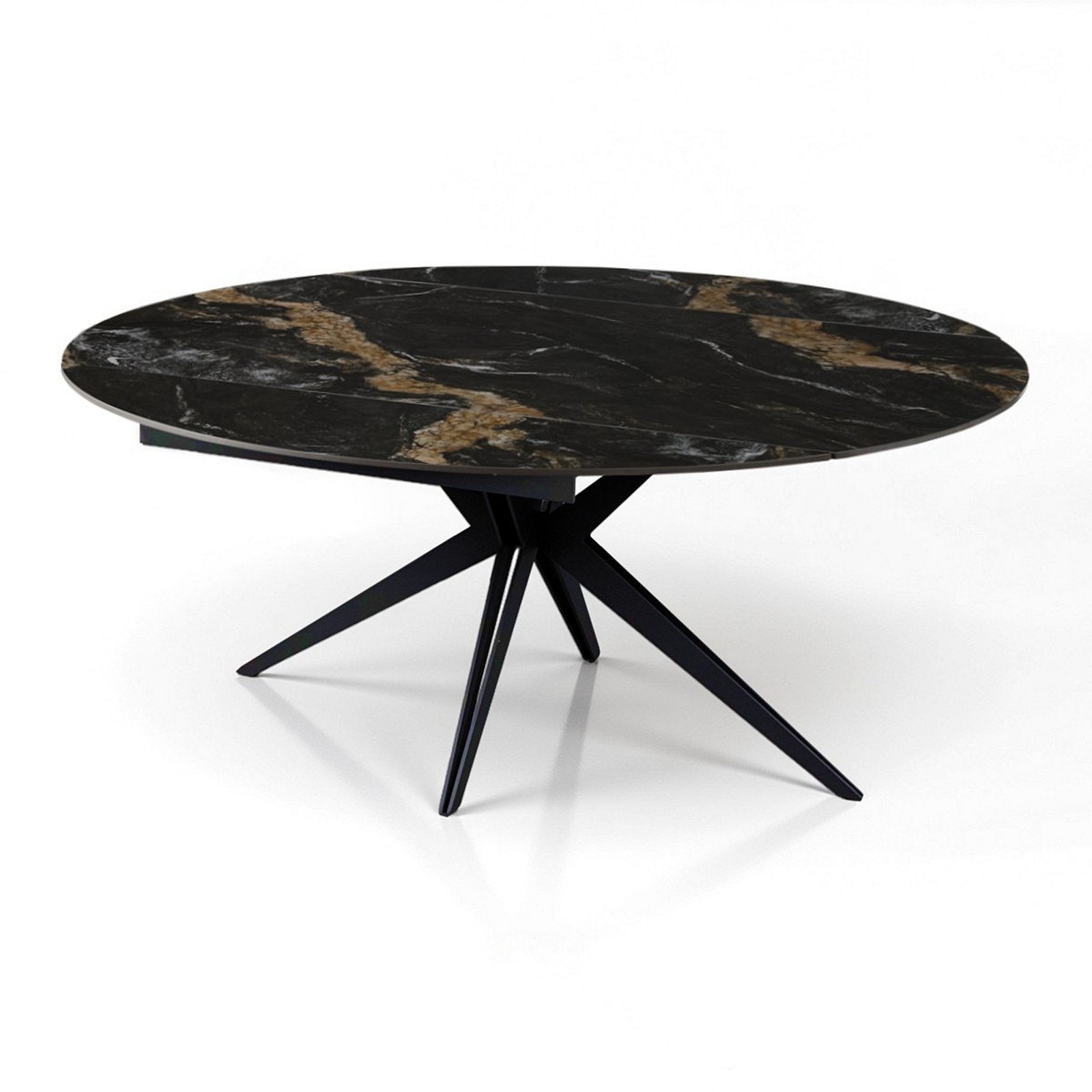 Tavolo allungabile rettangolare-rotondo IDA CALACATTA NERO basamento metallo Grigio piano ceramica finitura marmo Calacatta Nero