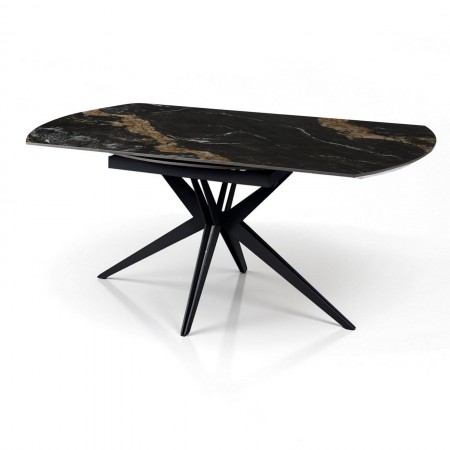 Tavolo allungabile rettangolare-rotondo IDA CALACATTA NERO basamento metallo Grigio piano ceramica finitura marmo Calacatta Nero