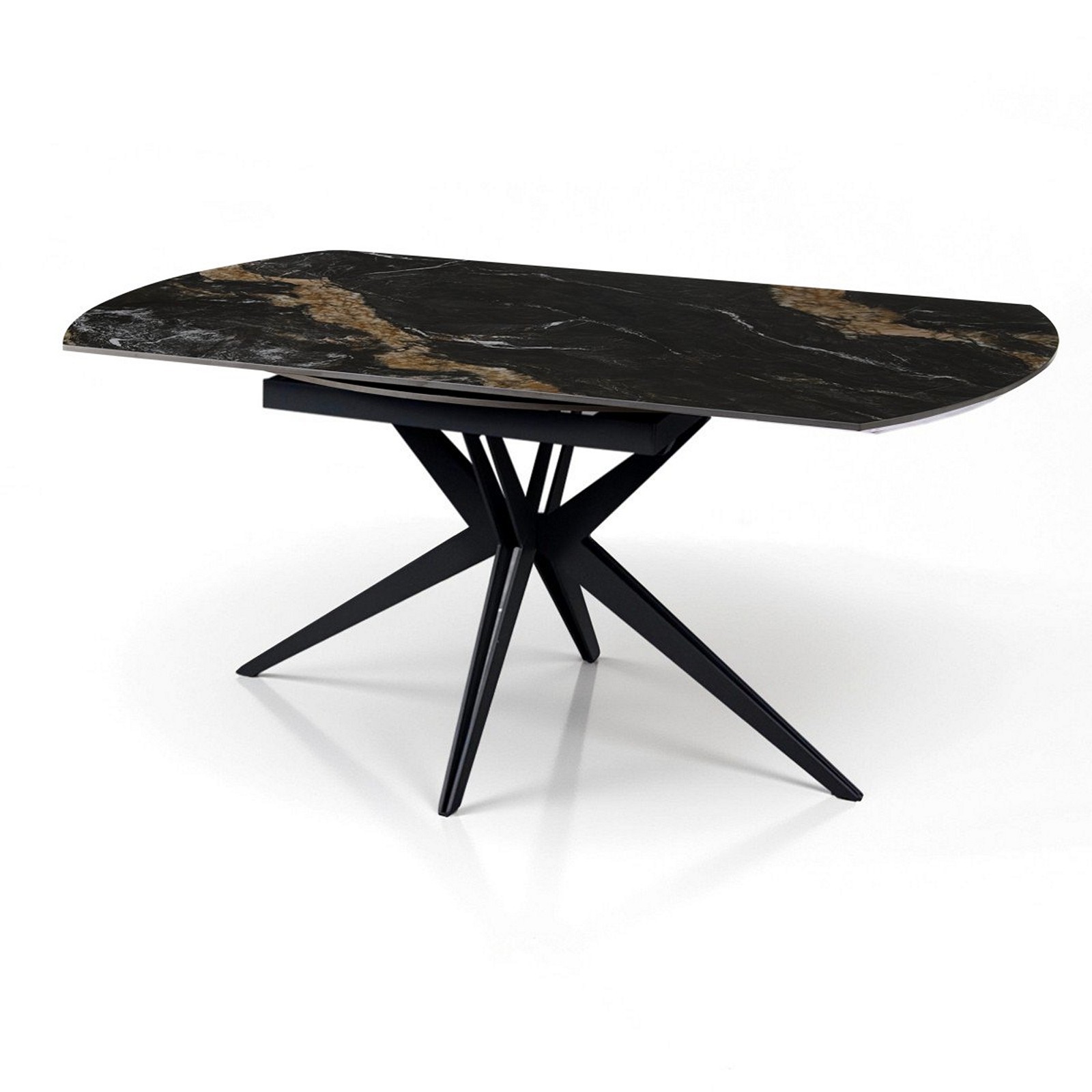 Tavolo allungabile rettangolare-rotondo IDA CALACATTA NERO basamento metallo Grigio piano ceramica finitura marmo Calacatta Nero