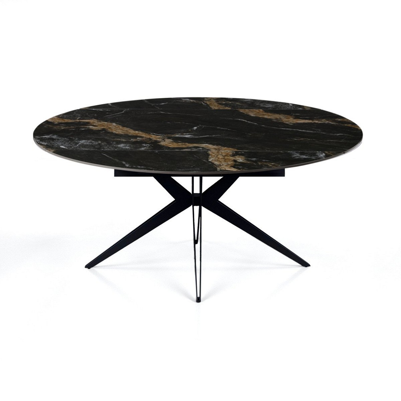 Tavolo allungabile rettangolare-rotondo IDA CALACATTA NERO basamento metallo Grigio piano ceramica finitura marmo Calacatta Nero