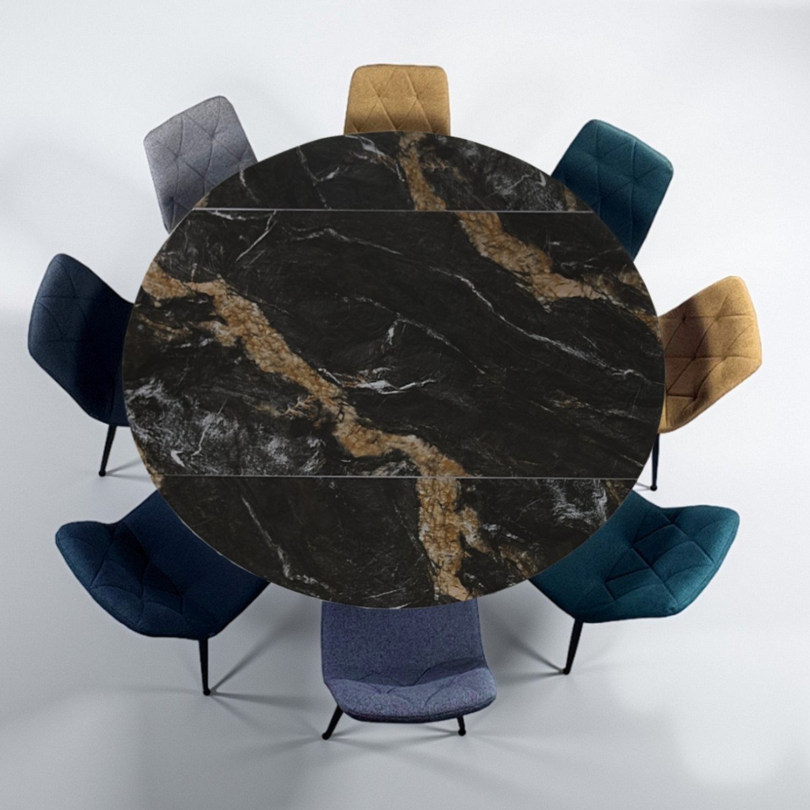 Tavolo allungabile rettangolare-rotondo IDA CALACATTA NERO basamento metallo Grigio piano ceramica finitura marmo Calacatta Nero