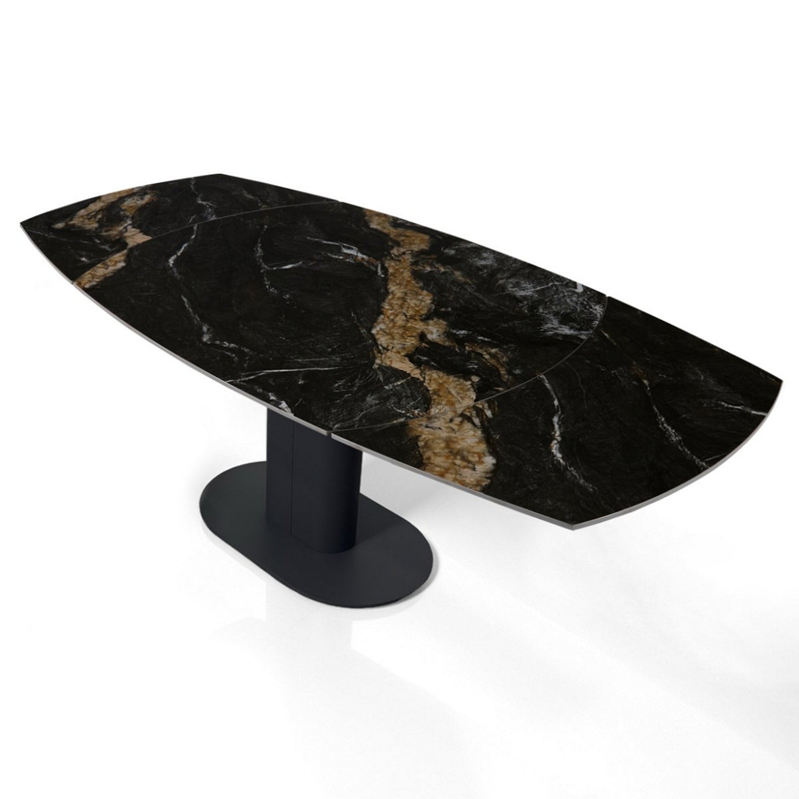 Tavolo allungabile RHINO MARMO CALACATTA NERO basamento metallo Grigio piano ceramica finitura Marmo Calacatta Nero