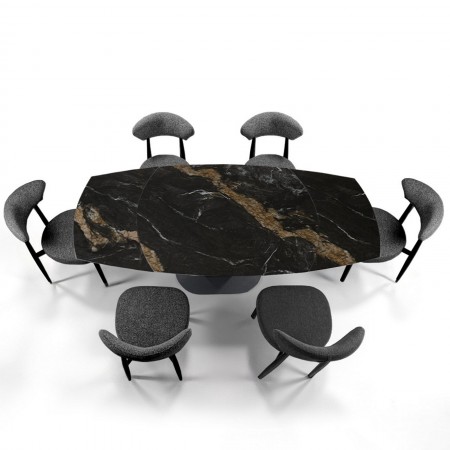 Tavolo allungabile RHINO MARMO CALACATTA NERO basamento metallo Grigio piano ceramica finitura Marmo Calacatta Nero