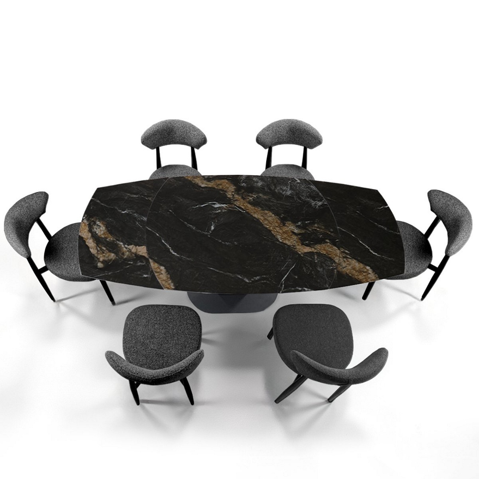 Tavolo allungabile RHINO MARMO CALACATTA NERO basamento metallo Grigio piano ceramica finitura Marmo Calacatta Nero