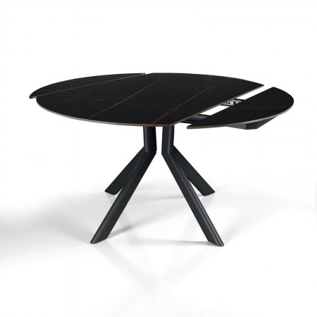 Tavolo allungabile rettangolare-rotondo  KATY  MARMO NERO basamento metallo Grigio piano ceramica finitura marmo Nero