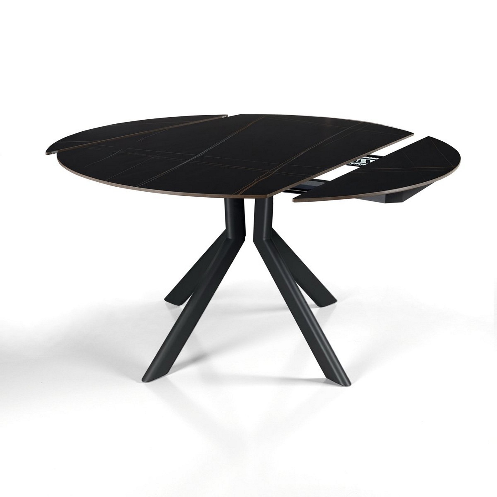 Tavolo allungabile rettangolare-rotondo  KATY  MARMO NERO basamento metallo Grigio piano ceramica finitura marmo Nero