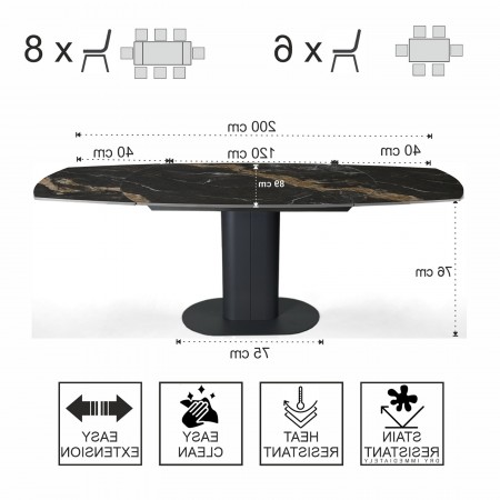 Tavolo allungabile RHINO MARMO CALACATTA NERO basamento metallo Grigio piano ceramica finitura Marmo Calacatta Nero