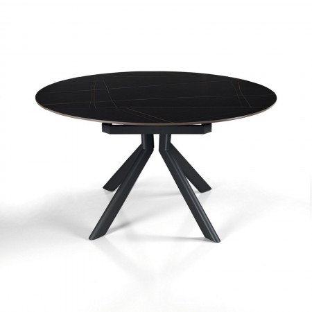 Tavolo allungabile rettangolare-rotondo  KATY  MARMO NERO basamento metallo Grigio piano ceramica finitura marmo Nero