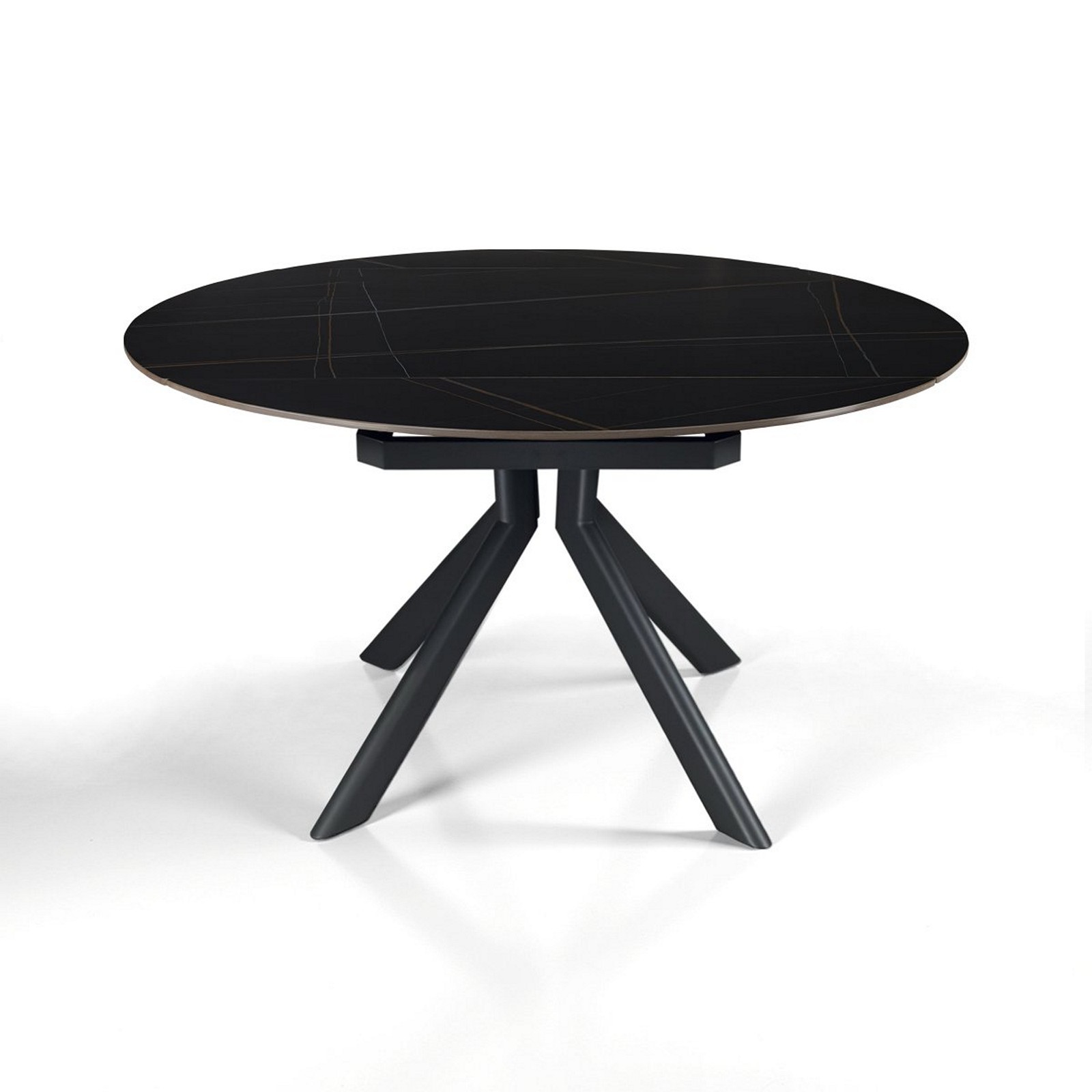 Tavolo allungabile rettangolare-rotondo  KATY  MARMO NERO basamento metallo Grigio piano ceramica finitura marmo Nero