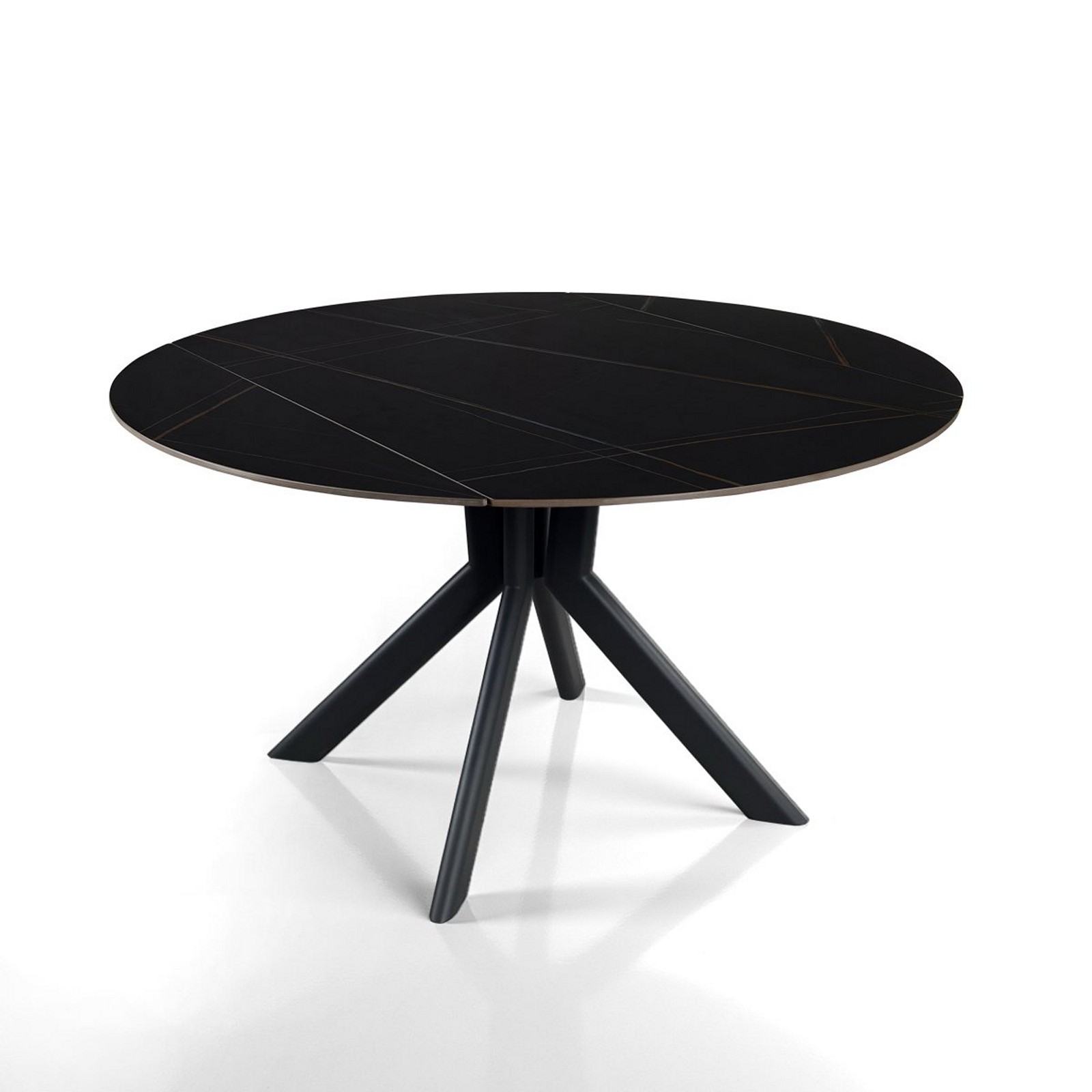 Tavolo allungabile rettangolare-rotondo  KATY  MARMO NERO basamento metallo Grigio piano ceramica finitura marmo Nero