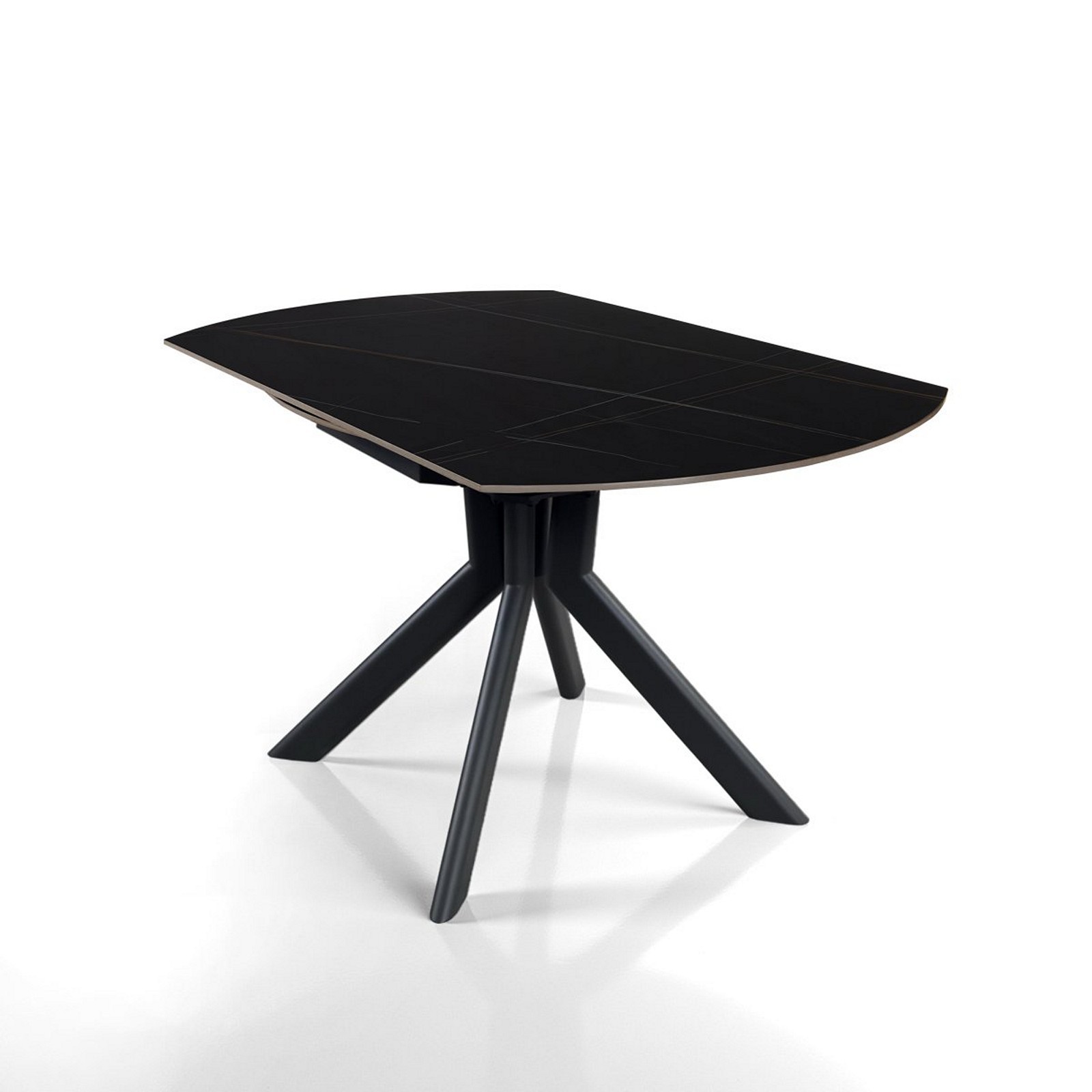 Tavolo allungabile rettangolare-rotondo  KATY  MARMO NERO basamento metallo Grigio piano ceramica finitura marmo Nero