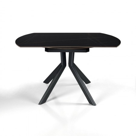 Tavolo allungabile rettangolare-rotondo  KATY  MARMO NERO basamento metallo Grigio piano ceramica finitura marmo Nero