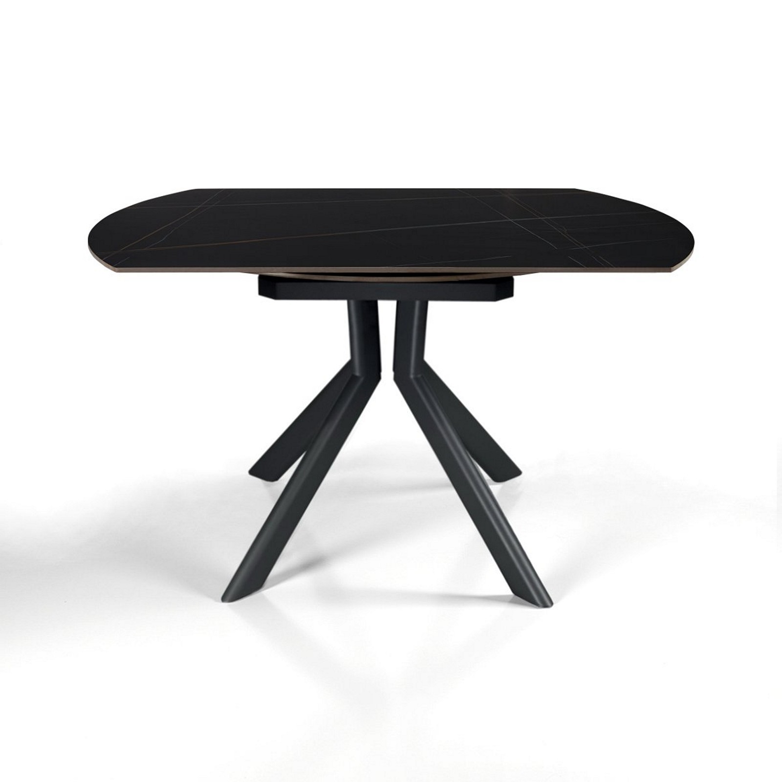 Tavolo allungabile rettangolare-rotondo  KATY  MARMO NERO basamento metallo Grigio piano ceramica finitura marmo Nero