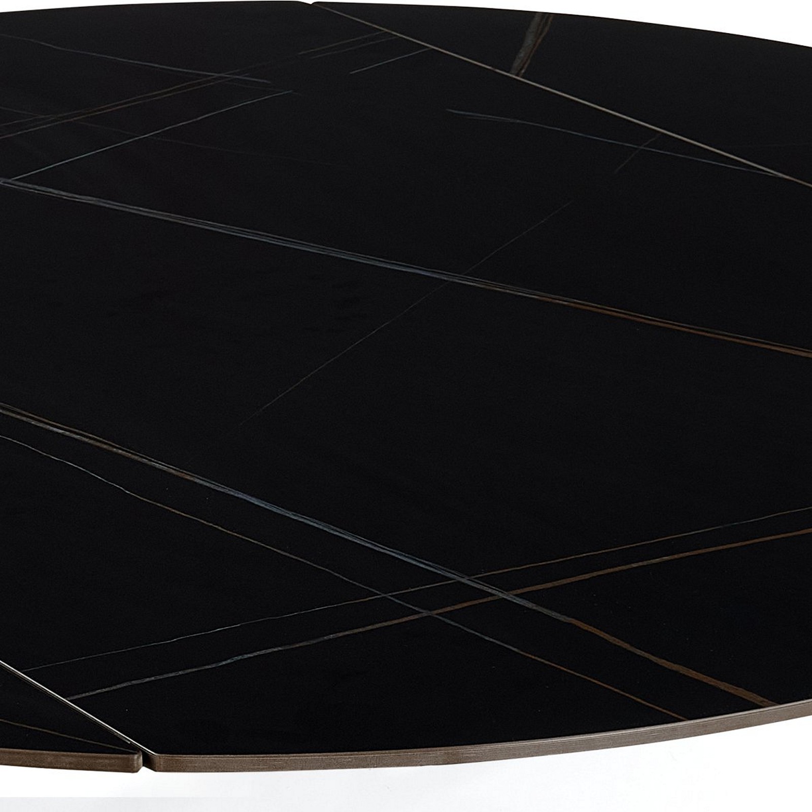Tavolo allungabile rettangolare-rotondo  KATY  MARMO NERO basamento metallo Grigio piano ceramica finitura marmo Nero