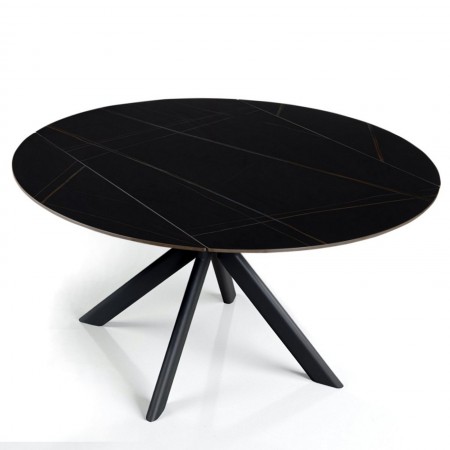 Tavolo allungabile rettangolare-rotondo  KATY  MARMO NERO basamento metallo Grigio piano ceramica finitura marmo Nero