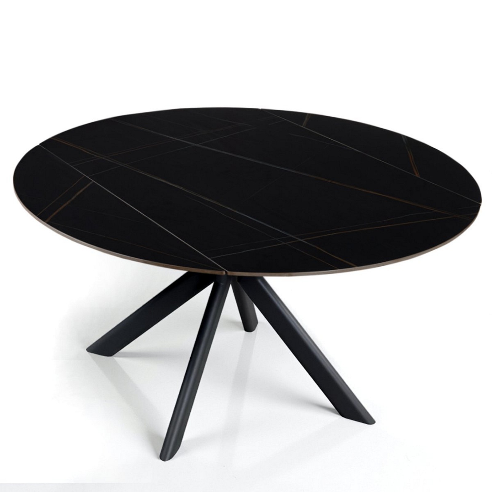 Tavolo allungabile rettangolare-rotondo  KATY  MARMO NERO basamento metallo Grigio piano ceramica finitura marmo Nero
