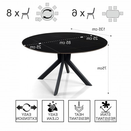 Tavolo allungabile rettangolare-rotondo  KATY  MARMO NERO basamento metallo Grigio piano ceramica finitura marmo Nero