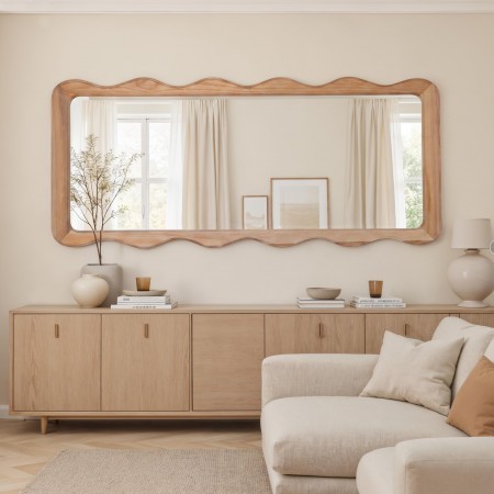 Specchio da parete KING 1 cornice legno massello finitura Acero cm 180 x 79 montaggio orizzontale / verticale