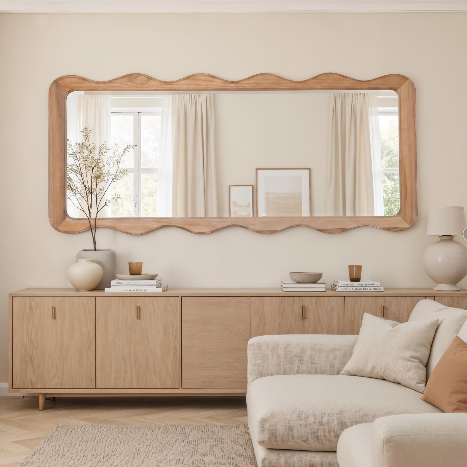 Specchio da parete KING 1 cornice legno massello finitura Acero cm 180 x 79 montaggio orizzontale / verticale