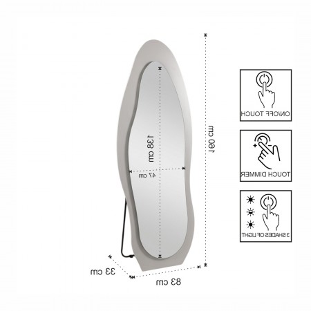 Specchio da terra KING 02 luce LED accensione Touch tre tonalità regolabili cm H160 L83 P33