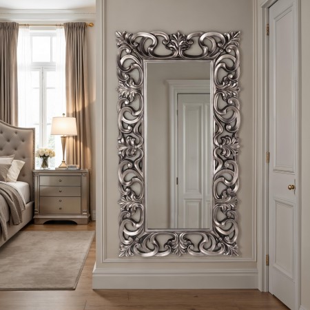 Specchio da parete KING 04 stile barocco colore Argento specchio molato cm 168 x 90 montaggio orizzontale / verticale