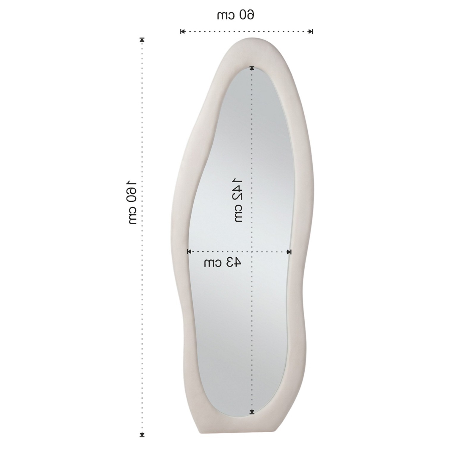 Specchio da parete KING 06 cornice imbottita morbido tessuto effetto velluto di colore Panna cm.160 x 60