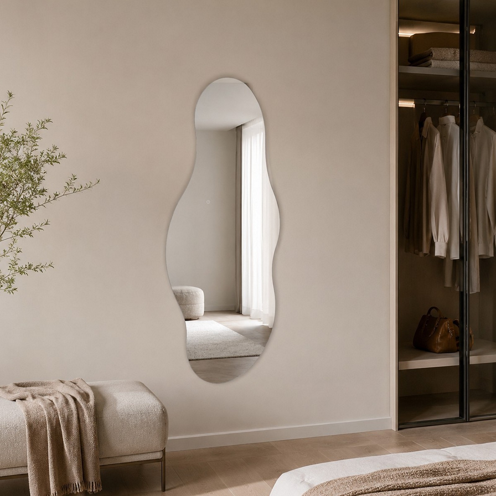 Specchio da parete KING 09 luce LED accensione Touch tre tonalità regolabili cm H150 L60 P1,9