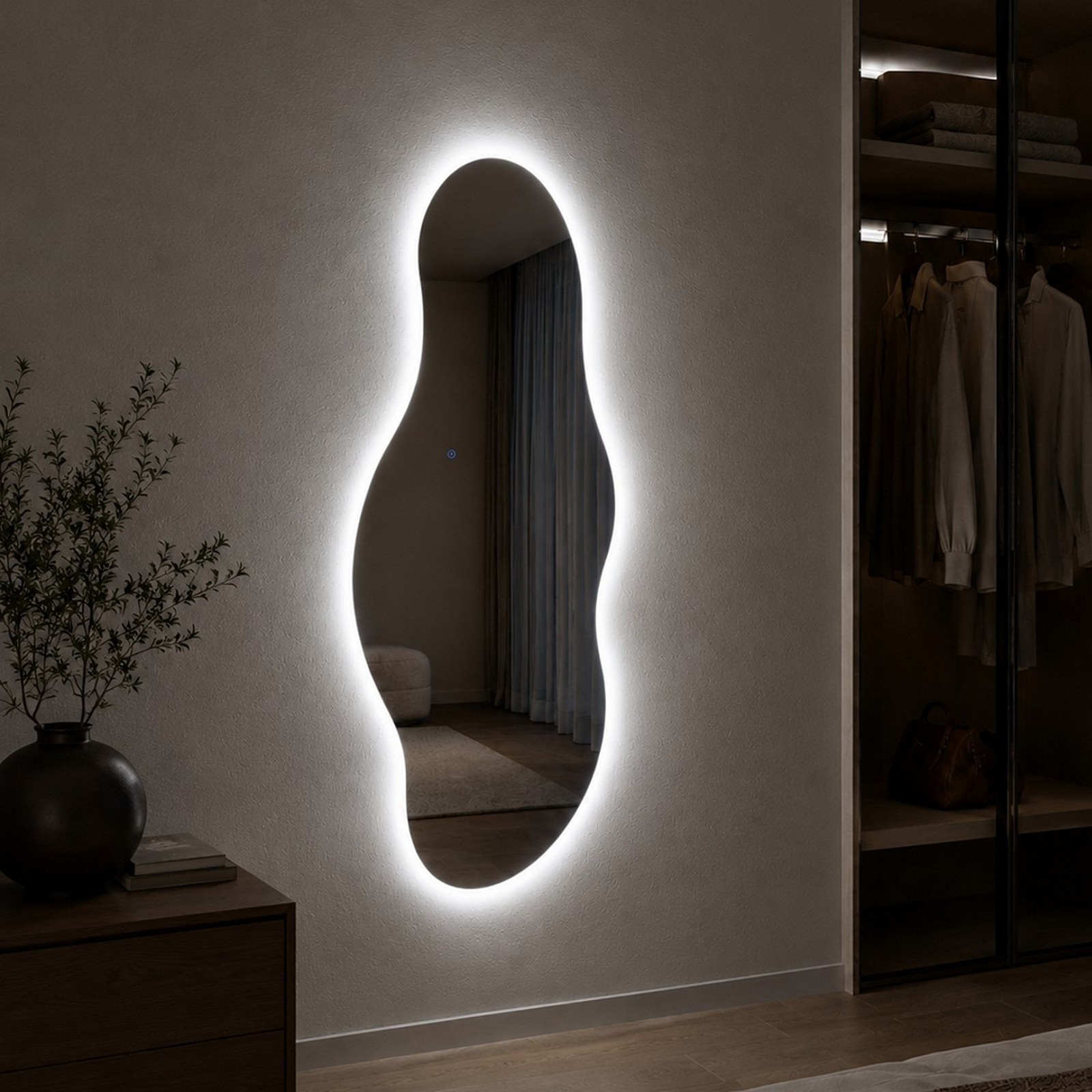 Specchio da parete KING 09 luce LED accensione Touch tre tonalità regolabili cm H150 L60 P1,9