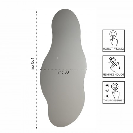 Specchio da parete KING 09 luce LED accensione Touch tre tonalità regolabili cm H150 L60 P1,9