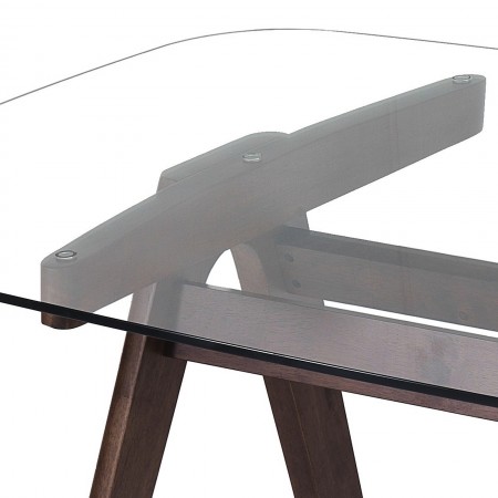 Tavolo / Scrivania RAMON in legno massello finitura Noce scuro con piano in vetro temprato trasparente sp. 10 mm H75 P100 L220