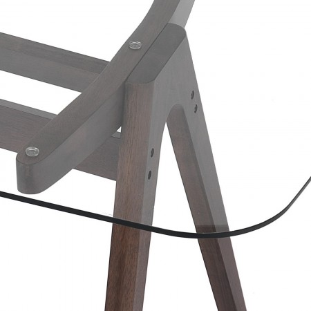Tavolo / Scrivania RAMON in legno massello finitura Noce scuro con piano in vetro temprato trasparente sp. 10 mm H75 P100 L220